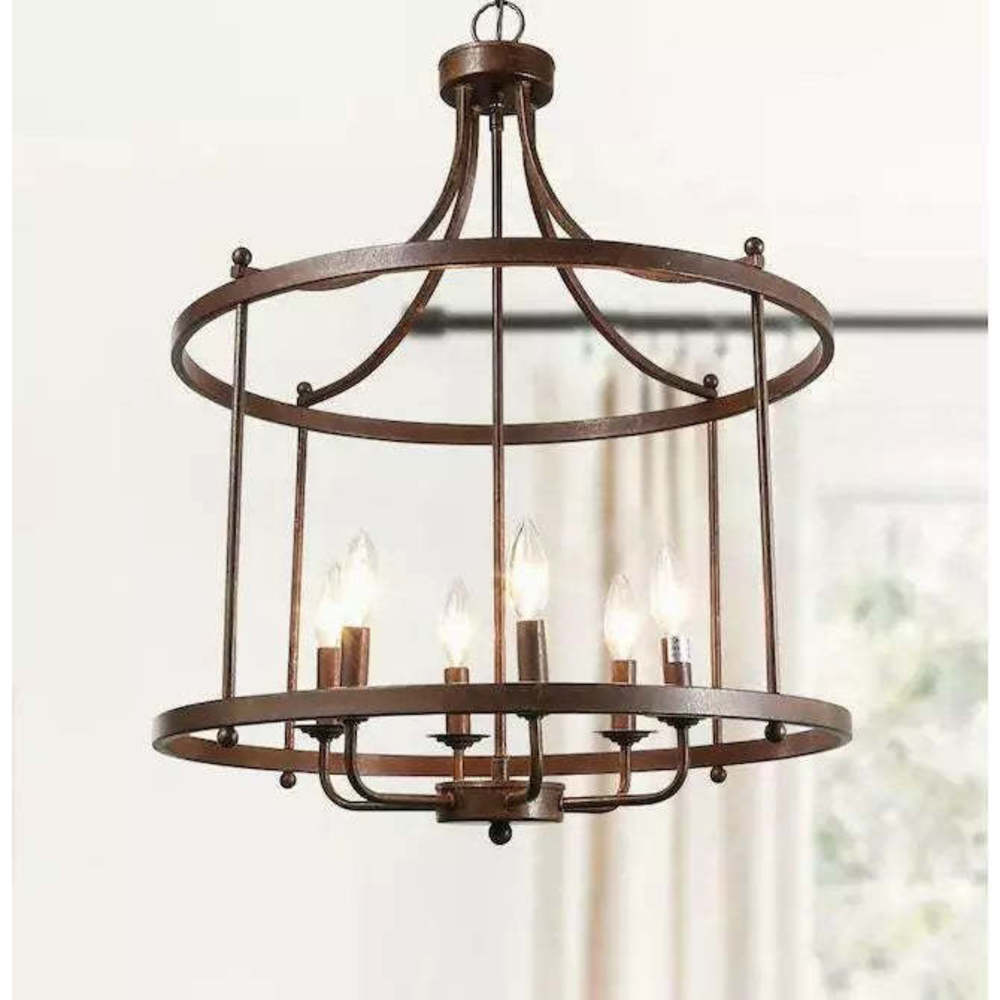 LNC Mocha 6-Light Antique Brozne Rustic Cage Chandelier